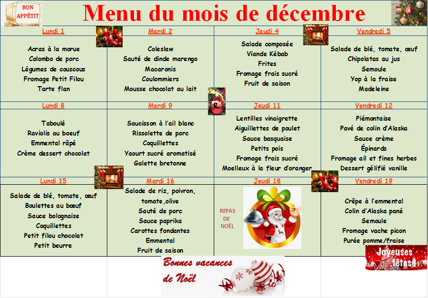 Menu décembre