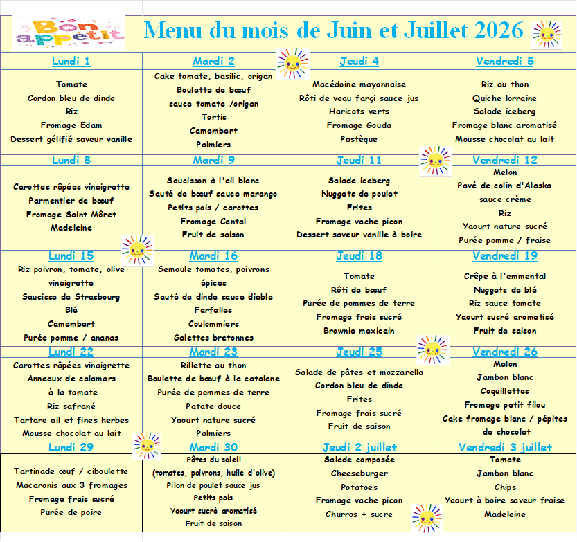 Menu juin