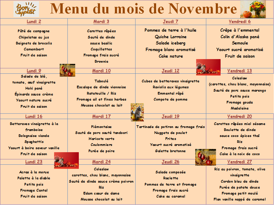 Menus Novembre